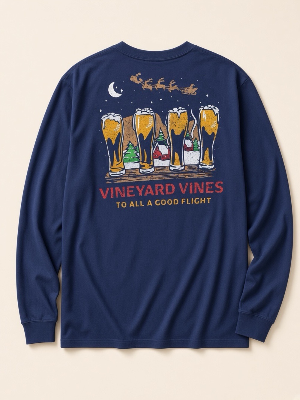 Vineyard Vines Navy Long-Sleeve Graphic Beer Flight Tee